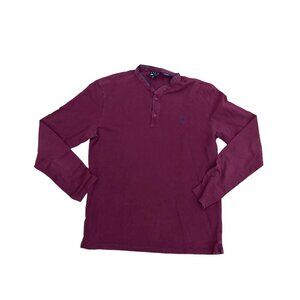 THE KOOPLES SPORT No Lapel Polo Shirt Men's MEDIUM Red Long Sleeve Designer‌